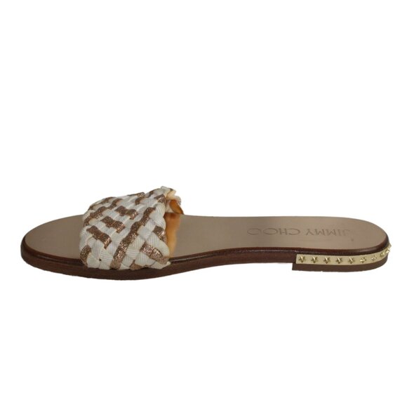 Jimmy Choo White Gold Weave Open Toe Slide Mule Sandal, Size 36.5 (US 6.5) - Picture 5 of 8